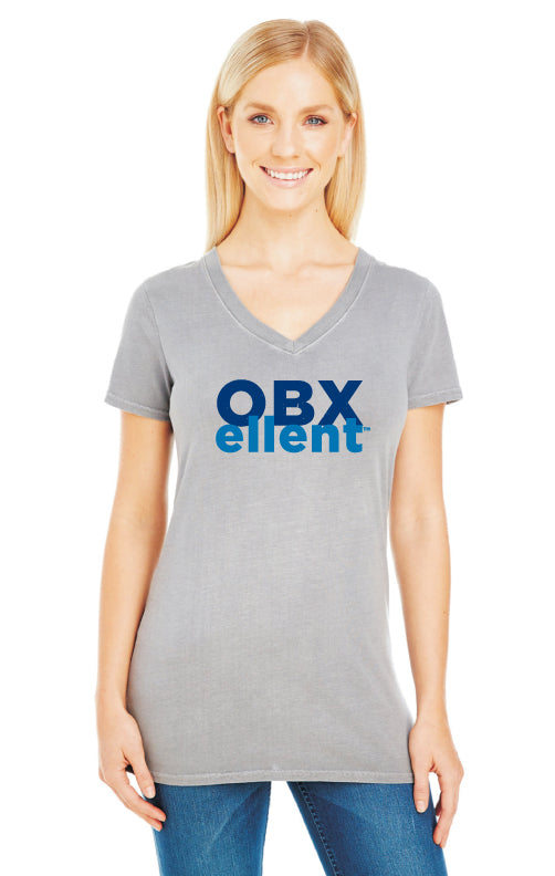 OBXellent™ Ladies Distressed Logo VNeck T-Shirt