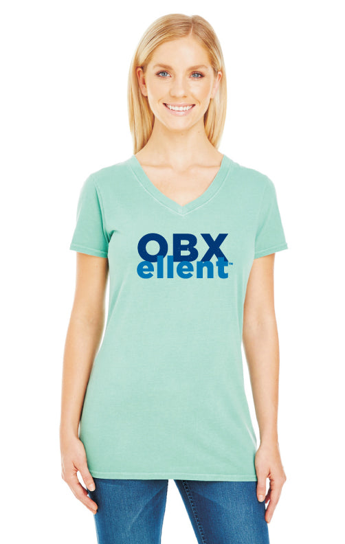 OBXellent™ Ladies Distressed Logo VNeck T-Shirt