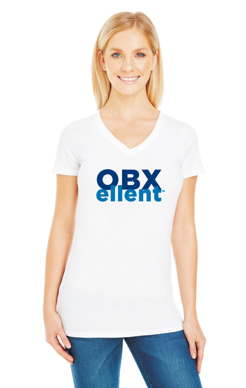 OBXellent™ Ladies Distressed Logo VNeck T-Shirt